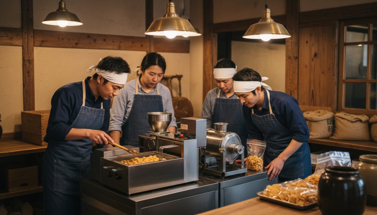 小規模バッチ生産のスナック菓子製造現場